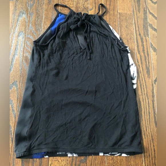 Express Womens XS Black/Blue Floral Ruched Halter High-Neck Elastic Waist Blouse - Picture 9 of 10